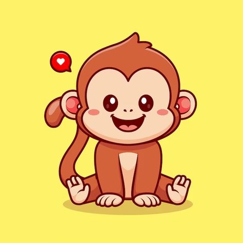 Monkey Sitting Drawing, Monkey Cute Illustration, Monkey Cute Drawing, Cute Monkey Drawing, Chibi Monkey, Animated Monkey, Cute Monkey Cartoon, Monkey Sitting, Monkey Pose