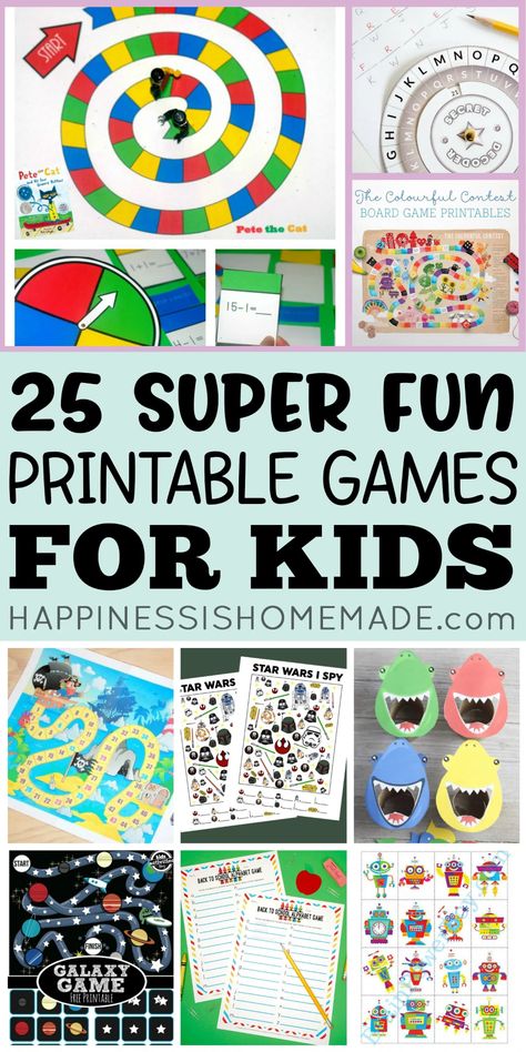 25 printable games for kids of all ages! From learning games, board games, printable puzzles, and more, these games are perfect for a family game night! Board Games Printable, Reading Games For Kids, Best Family Board Games, Board Game Template, Board Games Diy, Printable Games For Kids, Printable Board Games, Free Games For Kids, Happiness Is Homemade