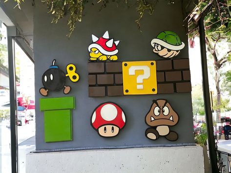 Mario Party Background, Mario Cart Hallway Decorations, Mario Bros Office Decorations, Super Mario Characters Drawing, Mario Brothers Trunk Or Treat, Diy Mario Birthday Party, Mario Kart Decorations, Diy Mario Decorations, Mario Trunk Or Treat