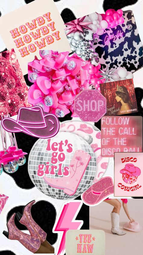 Red Disco Cowgirl, Bachelorette Party Ideas Disco Cowgirl, Pink Whitney Party Theme, 21st Birthday Ideas Disco Cowgirl, Country Disco Party Outfit, Disco Cowgirl Aesthetic Party, Disco Cowgirl 21st Party, Disco Cowgirl Backdrop, Cowgirl Barbie Party