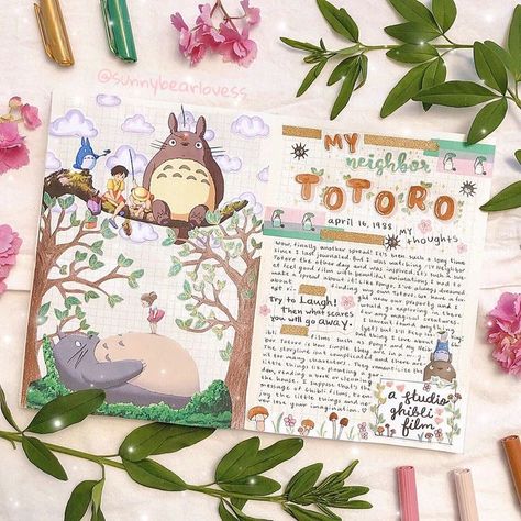 My Neighbor Totoro Journal, Ide Journal, Cartoon Journal, Kawaii Journaling, Scrap Journal, Ghibli Studio, Bullet Journal Mood Tracker Ideas, Anime Journal, You Miss Me