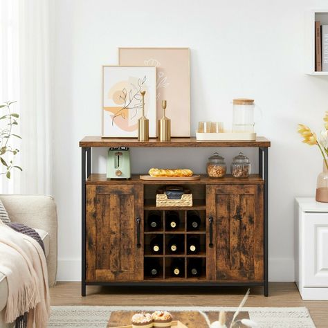 Kitchen Buffet Table, Industrial Storage Cabinets, Rustic Sideboard, Red Living, Wide Sideboard, Kitchen Sideboard, Drinks Cabinet, Dining Living Room, Wine Holder