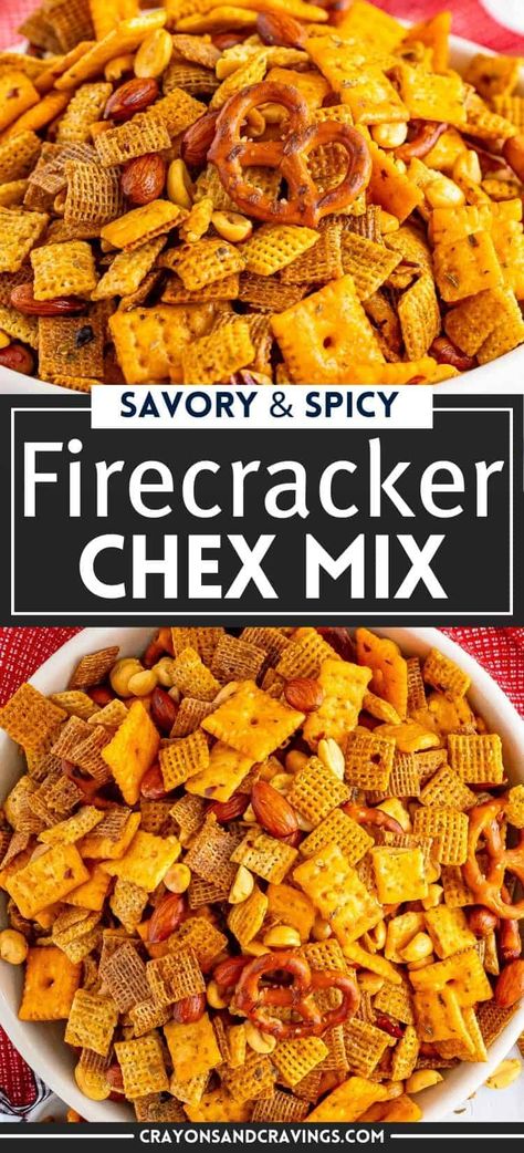 Savory and Spicy Firecracker Chex Mix Chex Mix With Cheetos, Half Baked Harvest Chex Mix Recipes, Chex Mix Recipes Smore, Frito Chex Mix Recipes, Healthier Chex Mix Recipes, Seasoned Trail Mix Recipes, Spicy Snack Mix Homemade, Praline Snack Mix Recipes, Mexican Chex Mix Recipes