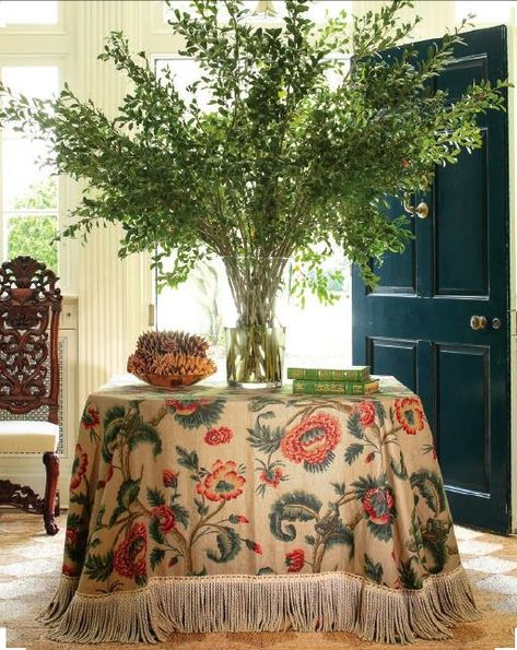 Pink Sketchbook, Cottage Entrance, Woods Project, Mesa Camilla, Skirted Table, Vignette Styling, Aerin Lauder, Trellis Wallpaper, Entrance Table