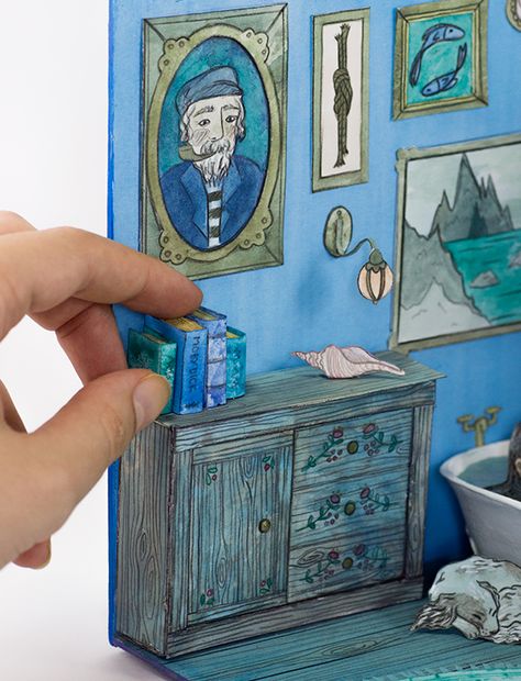 design and illustration — GEORGIE MONICA Nautical Bookcase, Diorama Illustration, Origami Diorama, Matchbox Diorama, Book Diorama, Paper Diorama, Paper Miniatures, Diorama Art, Bear Sculptures