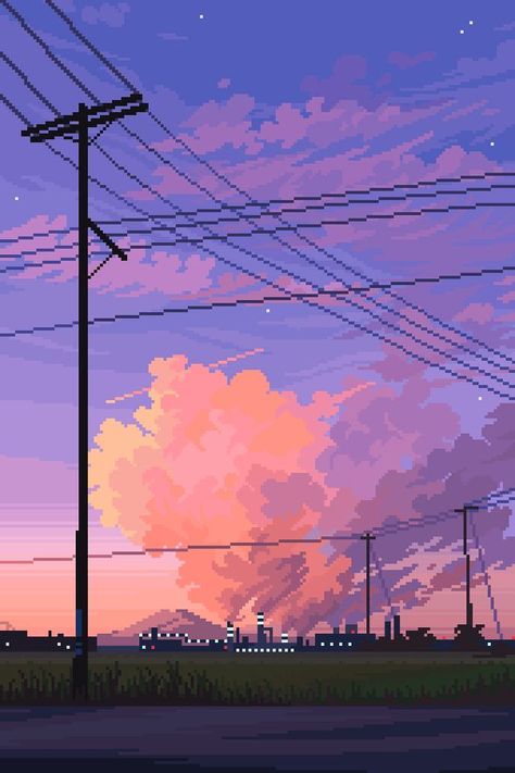 Smokestack by @16pxl - PixelArt | Pixel art landscape, Pixel art background, Pixel art Pixel Art Landscape, Pixel Art Background, Arte 8 Bits, 8bit Art, Cool Pixel Art, Power Lines, Pix Art, 패턴 배경화면, Japon Illustration