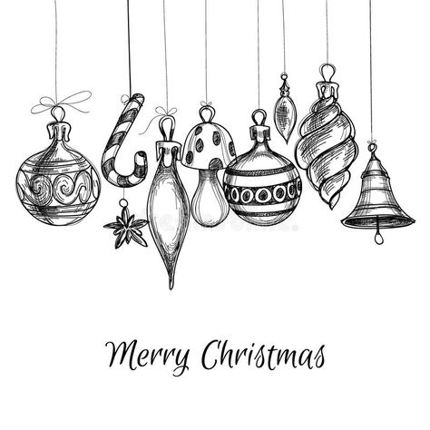 Christmas card. Black and white Christmas hand drawn ornaments #Sponsored , #AFFILIATE, #Paid, #card, #drawn, #ornaments, #Black Christmas Drawing Ideas, Christmas Sketch, Bujo Planner, Black And White Christmas, Black White Christmas, Hand Drawn Christmas, Ornament Drawing, Illustration Noel, Christmas Doodles