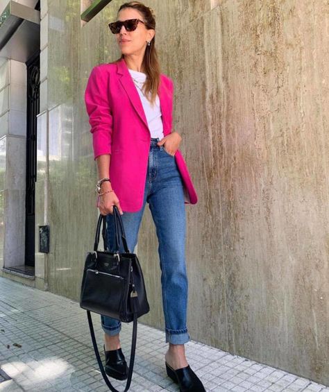 Hot Pink Blazer Outfit, Looks Blazer, Pink Blazer Outfit, Blazer Rosa, 2021 Outfits, Blazer Outfits Casual, Outfit 2023, Blazer Pink, Looks Pinterest