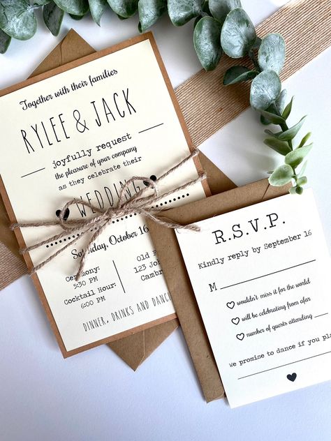 Wedding Invitation Cards Rustic, Twine Wedding Invitation, Rustic Modern Wedding Invitations, Wedding Rustic Invitations, Simple Wedding Invitations Diy, Simple Rustic Wedding Invitations, Country Wedding Invitations Rustic, Rustic Wedding Invitations Diy, Diy Rustic Wedding Invitations