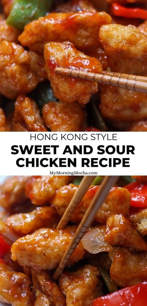 Sweet And Sour Chicken Cantonese Style, Sweet And Sour Crispy Chicken, Sweet And Sour Chicken Hong Kong Style, Easy Fakeaway Recipes, Hong Kong Chicken Recipe Chinese, Korean Sweet And Sour Chicken, American Chinese Food Recipes, Chinese Fakeaway Recipes, Chicken Recipes Sweet And Sour