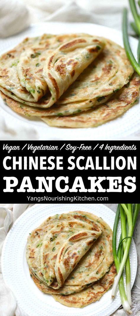 Chinese Scallion Pancakes (葱油饼) Scallion Bread Recipe, Chinese Pancakes Scallion, Onion Pancake Chinese, Vegan Scallion Pancakes, Gluten Free Scallion Pancakes, Easy Scallion Pancakes, Taiwanese Pancake, Steakhouse Desserts, Chinese Flatbread