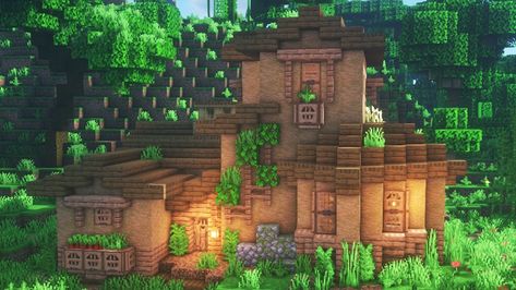 Jungle Wood House Minecraft, Wood House Minecraft, Minecraft Jungle House, Cute Minecraft, Minecraft Interior Design, Jungle House, Minecraft House Plans, Bangunan Minecraft, Minecraft Cottage