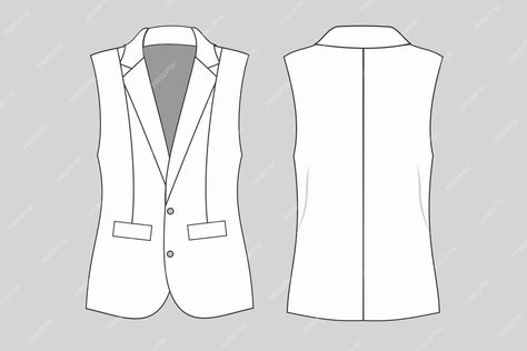 Premium Vector | The front and back of a vest vest technical fashion illustration vest vector Vest Technical Drawing, Flat Drawings, Sleeveless Blazer, Flat Sketches, Tech Fashion, Vest Fashion, Technical Drawing, Womens Vest, Premium Vector