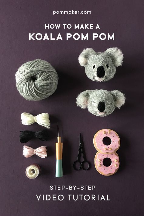 Koala Pom Pom, Animal Pom Poms Diy, Pompom Animals For Kids, Animal Pom Poms, Koala Gift Ideas, Pompom Animals Tutorials, Pompom Diy Ideas, Pompom Crafts Christmas, How To Make Videos