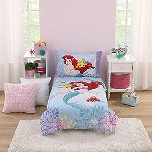 Disney The Little Mermaid Be Fearless Aqua, Lavender, and Orange Ariel 4 Piece Toddler Bed Set - Comforter, Fitted Bottom Sheet, Flat Top Sheet, and Reversible Pillowcase #ad #amazon #thelittlemermaid #disney #hellolily Disney Princess Bedding, Reversible Pillowcase, Lavender And Orange, Shades Of Cool, Mermaid Bedding, Flannel Duvet Cover, Disney With A Toddler, Blue Bedding Sets, Disney The Little Mermaid