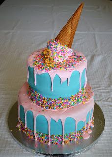 Rainbow Ice Cream Cake, Ice Cream Decorated Cake, Girls 10th Birthday Cake, Ice Cream Birthday Cake Ideas, 10th Birthday Cakes, Ice Cream Cake Design, Ice Cream Cake Designs, Ice Cream Drip Cake, Birthday Ice Cream Cake