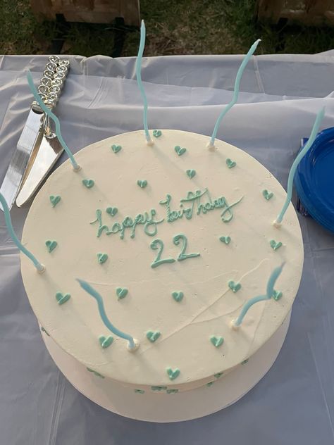 21st Birthday Cake 2023, Simple Birthday Cake Blue, Blue Cake Ideas Birthday Simple, Light Blue Bday Party, Happy 22nd Birthday Cake, Tiffany Blue Birthday Cake, Blue Bday Theme, Blue 21st Birthday Decorations, Light Blue Themed Birthday Party