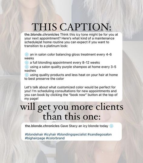 Hairdressing Instagram Captions, Cosmetology School Instagram, Now Accepting New Clients Post, Salon Tips For Clients, Hairstylist Post Captions, Hair Page Instagram Captions, Instagram Bio Ideas Hairstylist, Salon Instagram Captions, Welcome Message For Customers On Instagram