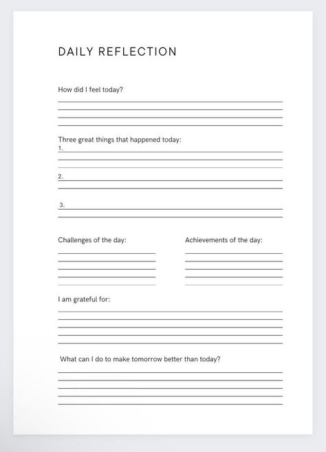 Reflection Planner,Daily Reflection Planner,Manifestation Journal,ADHD Planner,Wellness Journal,Thought Organizer,Daily Reflection Planner weeklymealplannertemplate #minimaldigitalplanner #tabletplanner #goodnotesplanner. Daily Journal Layout Writing, Reflective Journal Template, Evening Journal Template, Daily Journal Format, Self Reflection Journal Template, Day Reflection Journal, Bujo Reflection Page, Daily Review Journal, Daily Reflection Journal Template