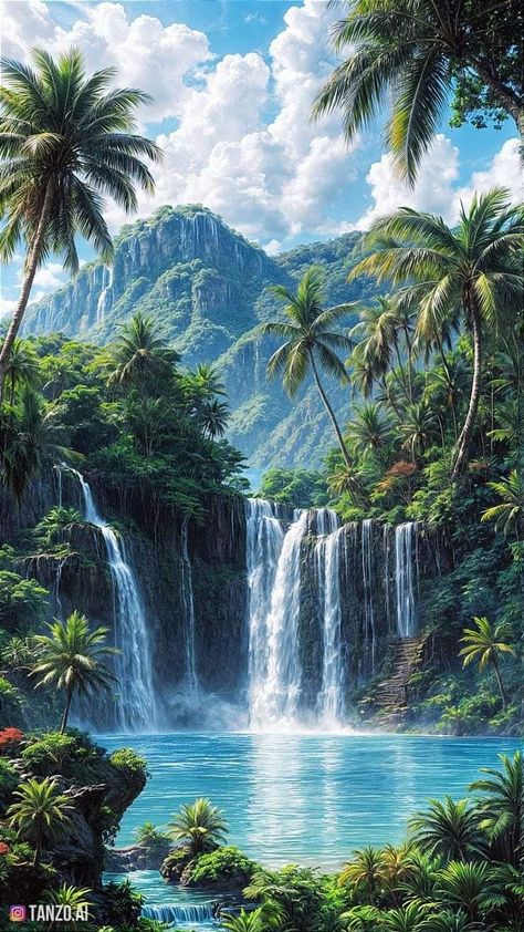 Rainforest Pictures, Beautiful Paintings Of Nature, Waterfall Pictures, Waterfall Paintings, Best Nature Wallpapers, Beautiful Ocean Pictures, Desain Lanskap, Fotografi Alam Semula Jadi, Beautiful Images Nature