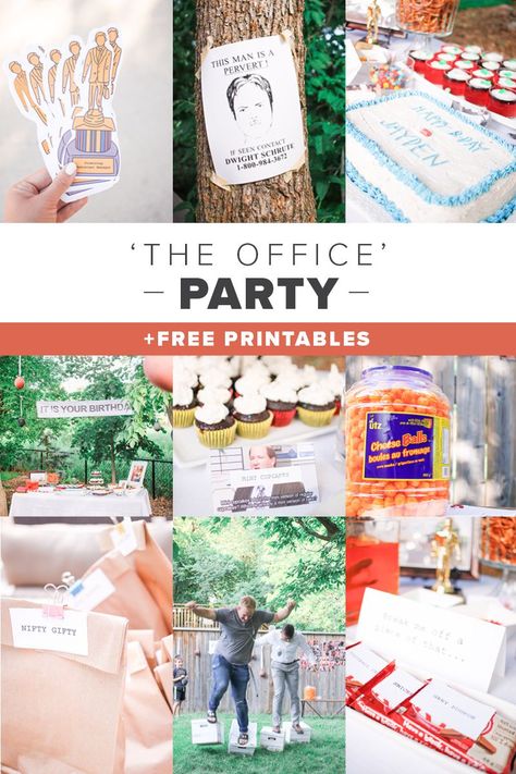 Office Theme Wedding, Office Themed Party Ideas, The Office Theme Party Games, The Office Party Food Ideas, The Office First Birthday, The Office Themed Graduation Party, The Office Retirement Party, The Office Party Ideas Decoration, The Office Theme Party Ideas