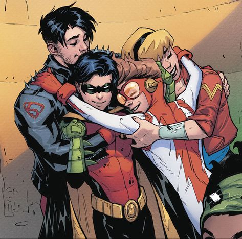 Tim Drake, Bart Allen, Cassie Sandsmark, & Conner Kent in Young Justice #4 - “Seven Crises IV” (2019) Superboy Young Justice, Young Justice Comic, Cassie Sandsmark, Batfamily Funny, Univers Dc, Batman Funny, Red Robin, Dc Comics Superheroes, Tim Drake