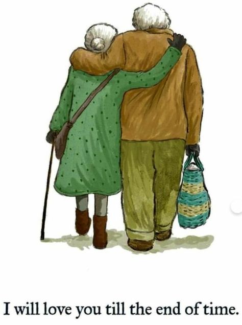 Anniversary Art Drawing, Old Couple Art, Happy Old People, Vieux Couples, Love My Husband Quotes, Old Couple, I Love My Hubby, I Will Love You, Growing Old Together