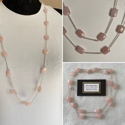 Artisan 925 Sterling Silver Delicate Layered Metal Chain Choker & Necklace With Faceted Chunky Beaded Rose Pink Quartz Stations. Necklace Handmade With Genuine Faceted Rectangular Rose Quartz Beads On Genuine Solid 925 Sterling Silver Delicate Long Chain. Pretty Pale Pink Genuine Rose Quartz Beads. Makes A Beautiful Pretty Layered Necklace. Wear Long As A Necklace Or Double It To Wear It As A Choker. Necklace Is 38” Long And Can Be Doubled For A Layered Effect. Necklace Has Solid 925 Sterling Si Delicate Layered Necklace, Beaded Rose, Dichroic Glass Pendant, Pink Rose Quartz, Fused Glass Pendant, Stone Beaded Necklace, Gold Bead Necklace, Neck Jewellery, Rose Quartz Beads