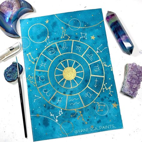 Astrology Party, Zodiac Wheel, Handmade Portrait, Constellation Art, Wheel Art, Astrology Chart, What To Write, Watercolor Art Lessons, Paint And Sip