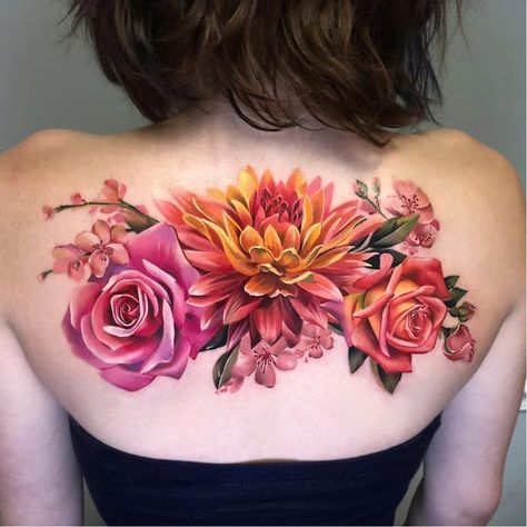 Tattoo by Antonina Troshina #AntoninaTroshina #realismtattoos #hyperrealismtattoos #realism #hyperrealism #realistic #flowers #rose #cherryblossom #floral  #nature #color Simbolos Tattoo, Realistic Flower Tattoo, Dogs Tattoo, Kids Tattoo, Character Features, Ink Flowers, Peony Tattoo, Tattoo Watercolor, Tattoo Flowers