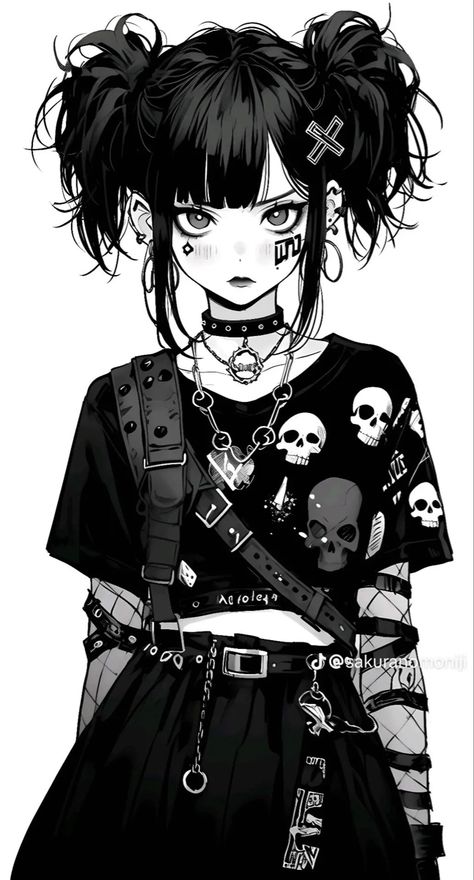 Goth Drawing Reference, Goth Girl Character Design, Anime Goth Female, Anime Gothic, Goth Anime, Photo Manga, Anime Goth, Picture Drawing, Výtvarné Reference