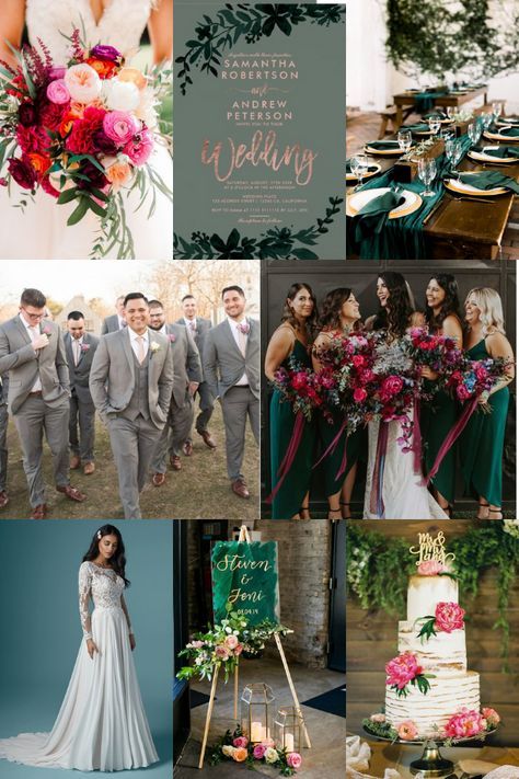 Emerald Green And Sangria Wedding, Emerald Ruby Wedding, Emerald Green And Pink Bridal Party, Emerald Fuschia Gold Wedding, Emerald Gold And Pink Wedding, Fushia And Green Wedding, Emerald Green And Magenta Wedding, Emerald Green And Fuchsia Wedding, Dark Green And Hot Pink Wedding