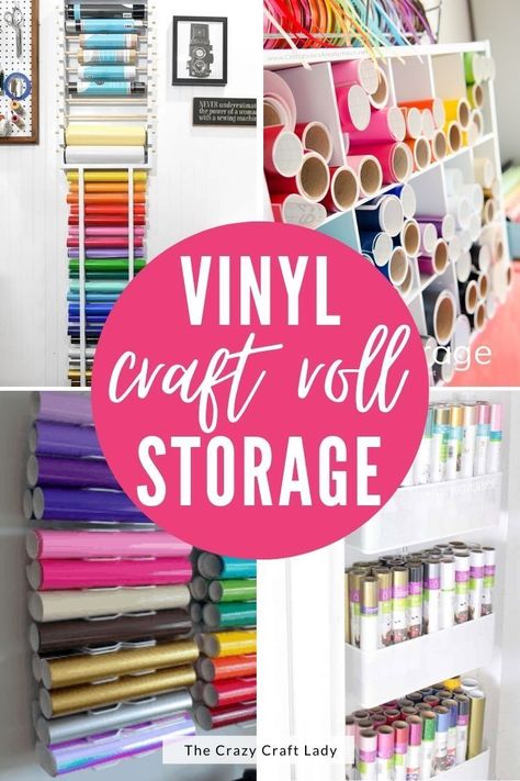 Keep your craft vinyl organized with these Cricut vinyl storage ideas. They are practical and inexpensive solutions you can try today! Vinyl Organization Ideas, Ways To Store Vinyl Rolls, Storing Vinyl Rolls, Vinyl Storage Ideas, How To Store Vinyl Scraps, Diy Vinyl Storage Rack, Diy Vinyl Storage, Storing Vinyl Scraps, Craft Room Organization Diy