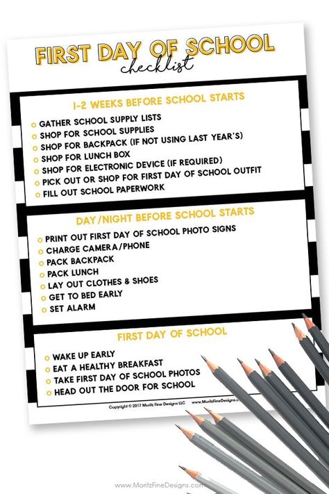 Stop the first day of school jitters by being completely prepared! Use the free printable First Day of School Checklist to make sure the kids are ready to hop on the bus with confidence. #FirstDayofSchoolChecklist #BacktoSchoolGuide #backtoschooltips #schooltipsandtricks First Day Of School Checklist, Night Before School, Dollar Diy, School Guide, Girly Tips, Back To School Checklist, Family Binder, School Checklist, School First Day