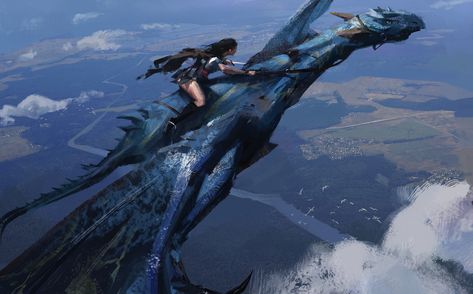 Fly, Huang Fan on ArtStation at https://www.artstation.com/artwork/OEGYK Splash Art, 다크 판타지, Dragon Rider, Dragon Artwork, Blue Dragon, Fantasy Dragon, Arte Fantasy, 판타지 아트, Fantasy Inspiration