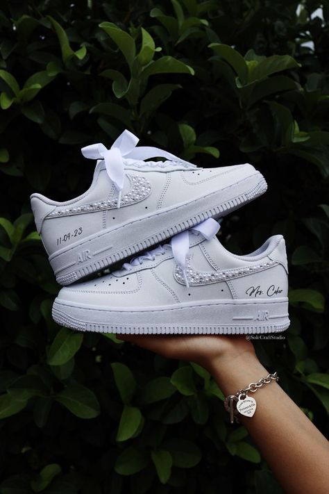 Wedding Sneakers For The Bride – solecraftstudio Bride Airforce 1, White Wedding Tennis Shoes, Wedding Reception Shoes For Bride, Bridal Sneakers Brides, Wedding Tennis Shoes Brides, Nike Wedding Shoes, Comfortable Wedding Shoes For Bride, Bride Sneakers Wedding, Walima Decor