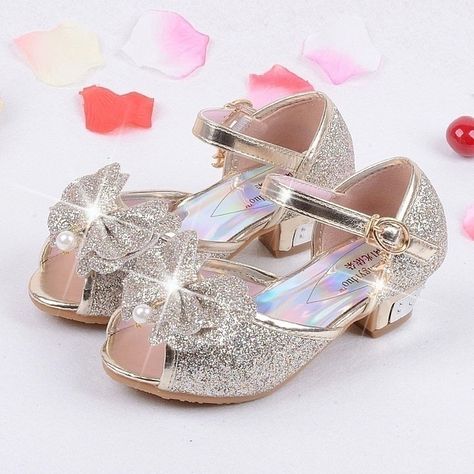 Girls Wedding Shoes, Princess Sandals, Pretty High Heels, Wedding Shoes High Heels, Sequin Sandals, Girls High Heels, High Heel Dress Shoes, Flower Girl Shoes, Shoes Party