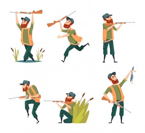 In Action Poses, Hunter Dog, Duck Hunter, Vector Cartoon, Duck Hunting, Character Poses, Logo Background, Vector Character, Action Poses