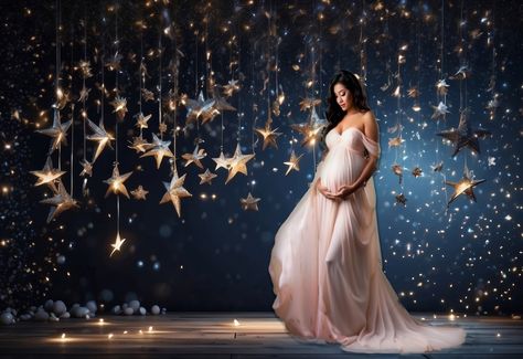 Galaxy Maternity Shoot, Celestial Photoshoot, Maternity Background, Background Family, Fantasy Backgrounds, Maternity Backdrop, Stars And Moons, Moon Photos, Fantasy Background