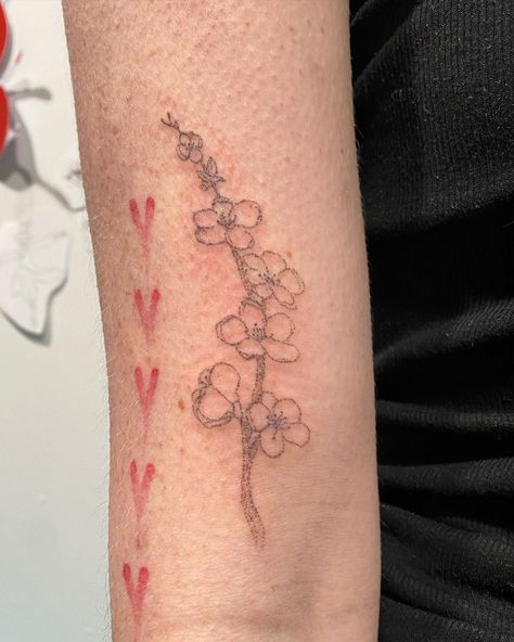 Stick Tattoo, Stick N Poke, Hand Poked Tattoo, Hand Poke, Stick And Poke, Cherry Blossoms, Print Tattoos, Infinity Tattoo, Paw Print Tattoo