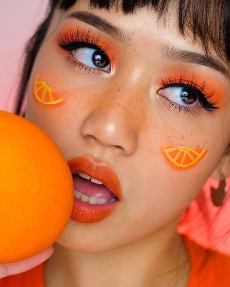 Orange Fruit Makeup, Fruit Face Painting, Fruit Face Paint, Fruit Costume Diy, Orange Fruit Costume, Fruit Inspired Makeup, Fruit Outfits, Fruit Makeup, Atomy Products