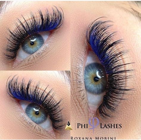 Fake Lashes With Color, Blue And Black Eyelash Extensions, Color Eyelashes Extensions, Eyelash Extension Colors, Teal Lash Extensions, Classic Lashes With Color, Hybrid Lash Extensions Color, Eyelash Color Extensions, Lash Set With Color