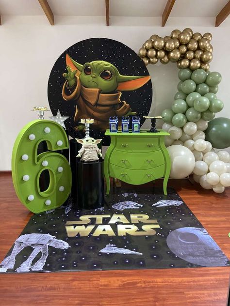 Baby Yoda Birthday Party Ideas | Photo 1 of 19 | Catch My Party Babyyoda Birthday Party, Yoda Bday Party, Grogu Party Decorations, The Mandalorian Birthday Party Ideas, Baby Yoda Themed Birthday Party, Grogu Birthday Party Ideas, Grogu Party Ideas, The Child Is One Baby Yoda Birthday, Mandolorian Birthday Party Ideas