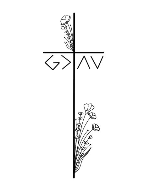 Ag Tattoo Ideas, Cross With God Is Greater Tattoo, Rooted In Faith Tattoo, God Is Greater Than My Ups And Downs Tattoo, Flower Cross Spine Tattoo, Cross Arm Tattoos For Women, Blessed Tattoo With Cross, Biblical Wrist Tattoos For Women, Cross Country Tattoo Ideas