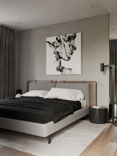 AB | MODERN ELEGANCE on Behance Masculine Bedroom Design, Masculine Bedroom Decor, Contemporary Bedrooms, Masculine Bedroom, Apartment Projects, Decor 2024, Handmade Bed, Bedroom Bed Design, Elegant Bedroom