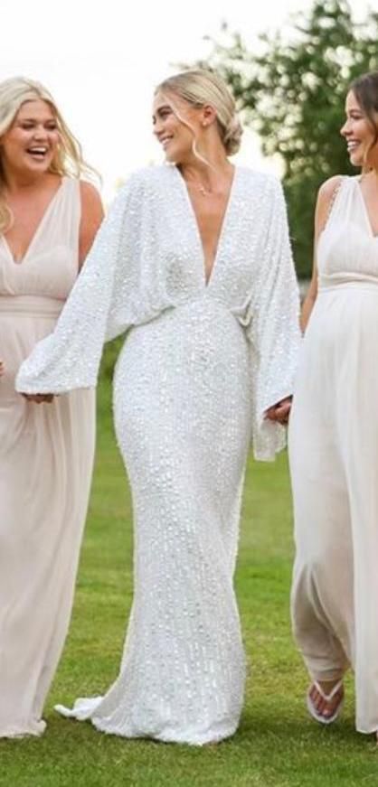 Mazatlan Wedding, Wedding Dress Kimono, Kimono Wedding Dress, Elegant Long Sleeve Wedding Dresses, Asos Wedding Dress, Embellished Kimono, 2nd Wedding Dresses, White Sequin Dress, Sequin Kimono