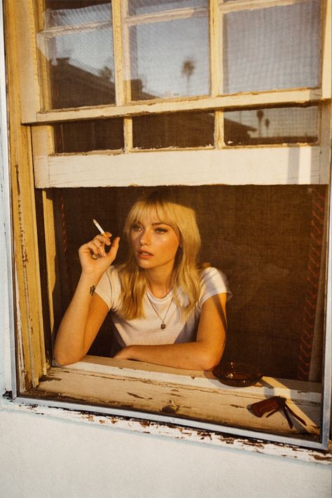 Holding a cigarette in hand, Farah Holt poses in a white t-shirt So It Goes, Magazine, Instagram Photo, Instagram Post, On Instagram, Instagram