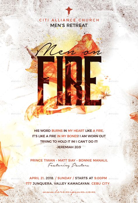 Men on fire Church Flyer #Affiliate #fire, #AFFILIATE, #Men, #Flyer, #Church Fire Poster Design, Action Poster, Young Adult Ministry, Man On Fire, Fun Graphics, Graphics Design Ideas, Church Poster Design, Festival Flyer, Church Poster