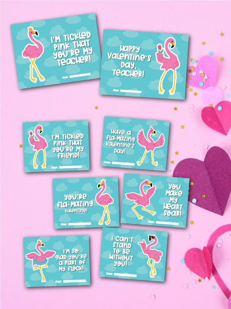 Printable Flamingo Valentine Cards For Kids Flamingo Valentine, Printable Flamingo, Valentine Worksheets, Valentine Cards For Kids, Monkey Valentine, Minion Card, Valentine Card Crafts, Valentine Bingo, Monkey Crafts