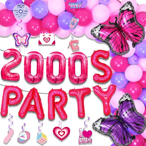 PRICES MAY VARY. Easy to Assemble: Our Rainbow Y2k Party Decorations is easy to assemble, you can decorate your party whatever you like. Very time-saving You will get: 1 x foil fringe, 5 x pink balloons, 5 x red balloons, 5 x purple balloons, 2 x butterfly balloons, 1 x “2000S BABY” balloon, several spiral decor. Size as picture shows Wide application: These 2000's themed party supplies are suitable for y2k themed parties, besides, for other occasions, such as birthday parties, wedding parties, Pink Disco Decor, Y2k Party Ideas Decoration, 2000 Decor, Early 2000s Party Theme Decorations, 2000s Party Ideas, 2000s Party Ideas Decoration, Y2k Decorations, Y2k Party Decorations, 2000s Party Decorations